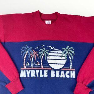 Vintage BVD Mens Myrtle Beach Colorblock Navy Red Sweatshirt Pullover Crewneck M